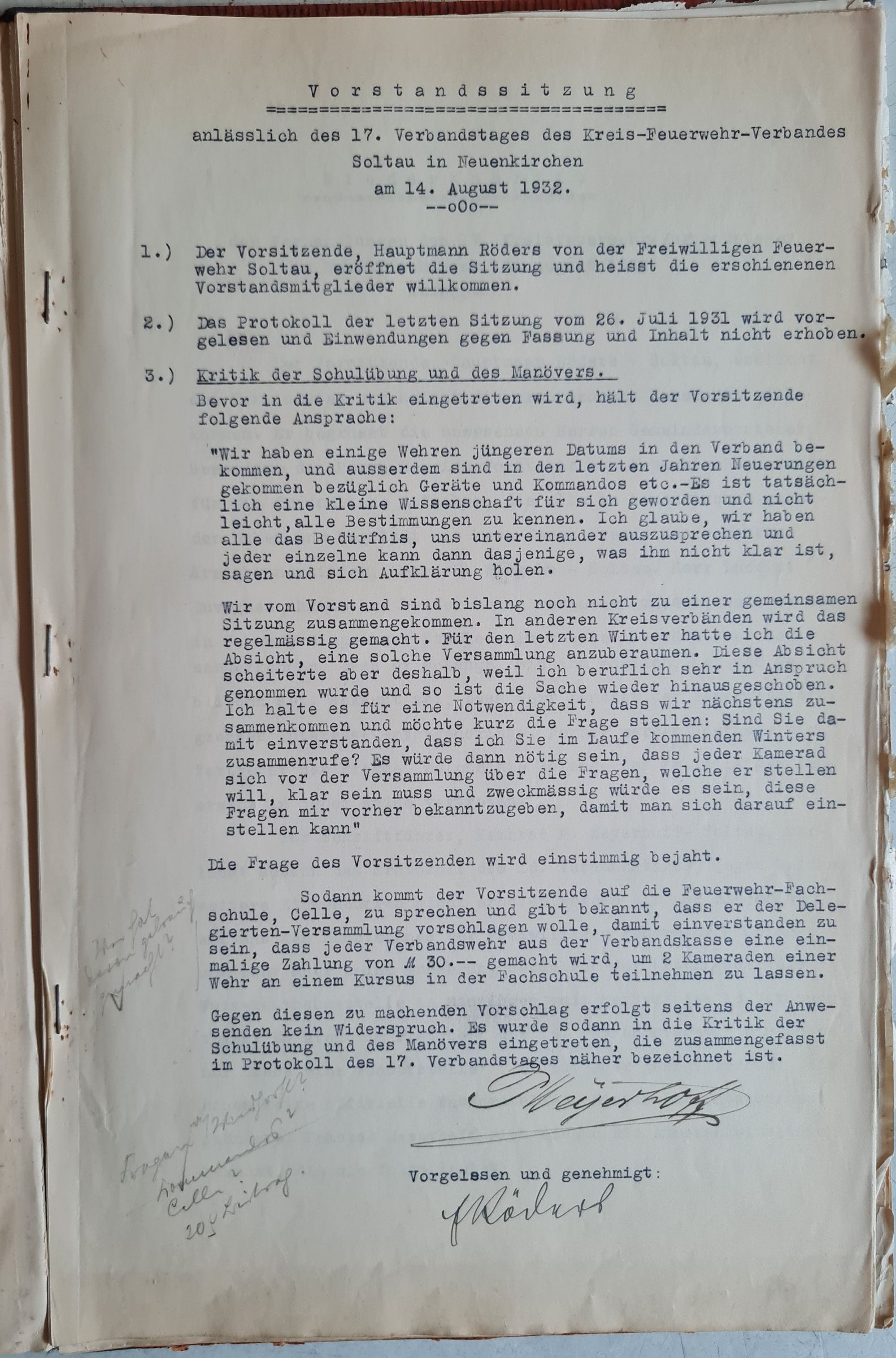 Protokoll Vorstandsitzung 1932